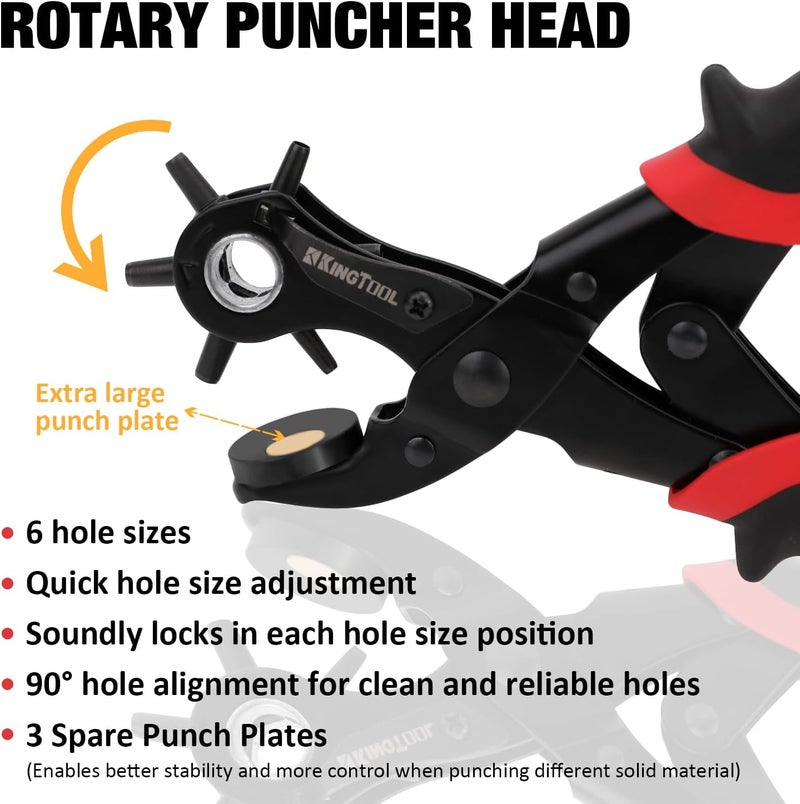 KingTool Leather Hole Punch Set, Super Heavy Duty Rotary Puncher, Multi Hole Sizes Maker Tool - Image 4